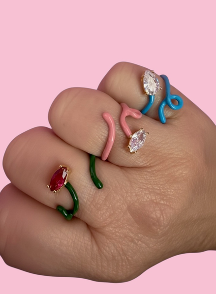 Anello RAMO pop -  argento smalto color con zircone