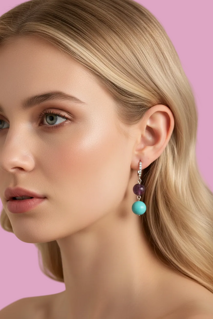 Orecchini  - ICONICI OCEANO turchese con ametista e argento 925