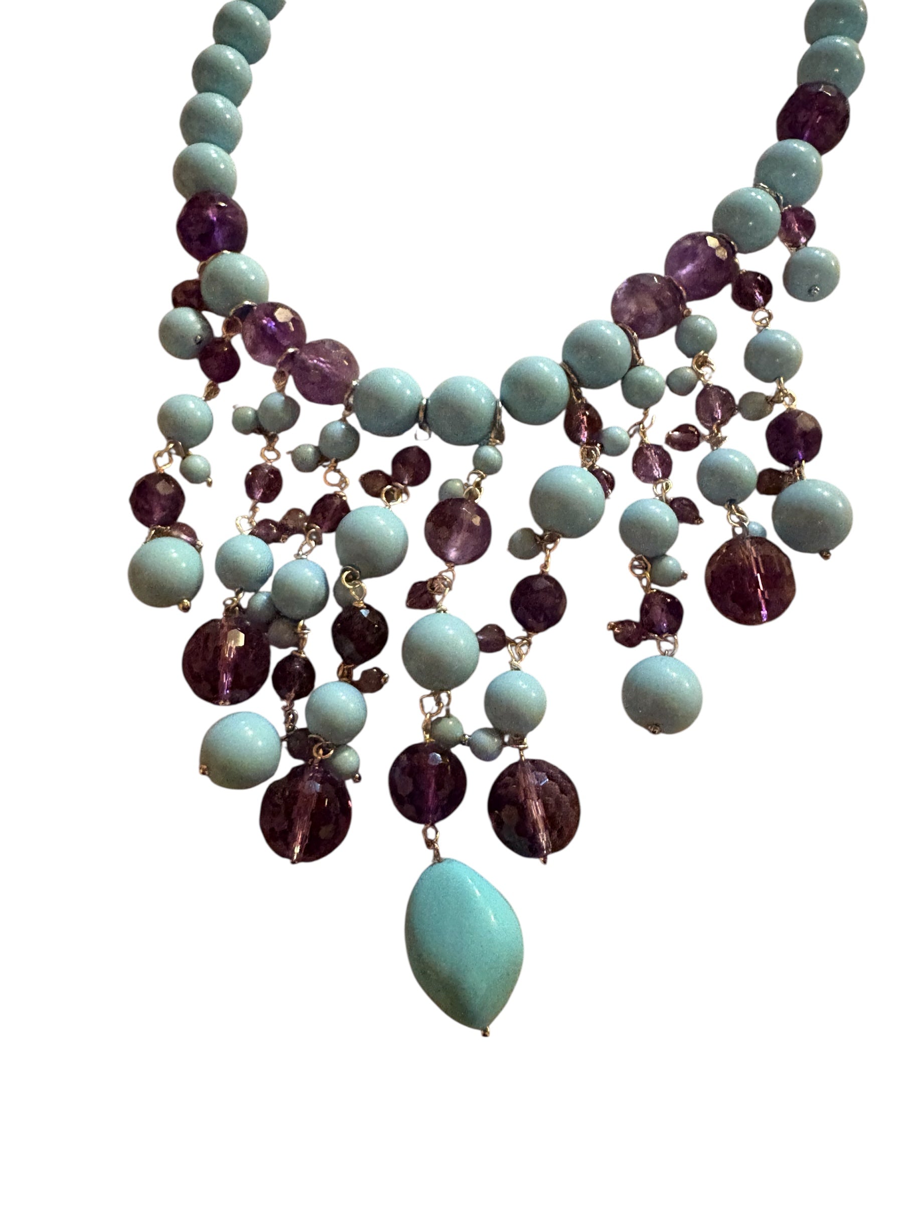 OCEANO - Collier cascata con turchese e ametista con argento 925