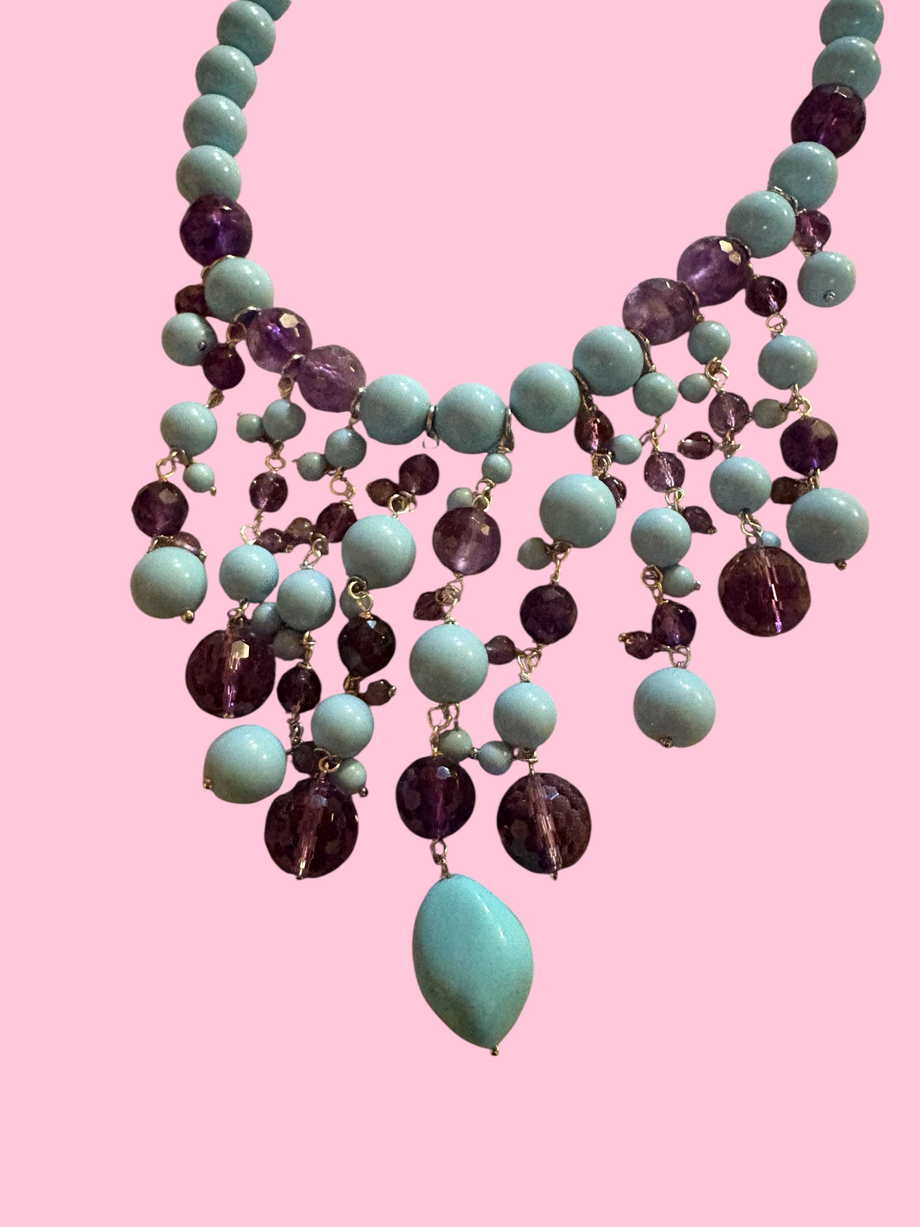 OCEANO - Collier cascata con turchese e ametista con argento 925