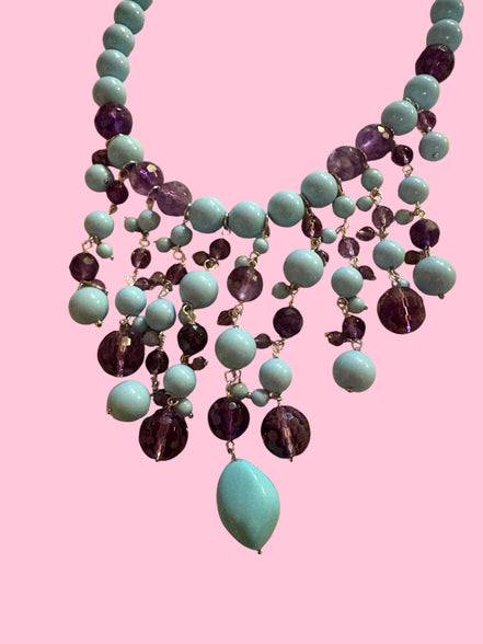 OCEANO - Collier cascata con turchese e ametista con argento 925