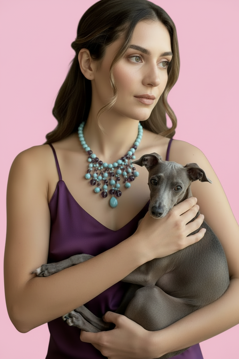 OCEANO - Collier cascata con turchese e ametista con argento 925
