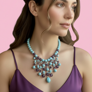 OCEANO - Collier cascata con turchese e ametista con argento 925