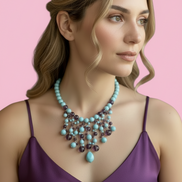 OCEANO - Collier cascata con turchese e ametista con argento 925