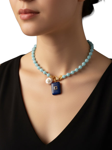 Collana OCEANO - Turchese  mm 6 con 2 chiusure gioiello argento