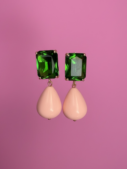 orecchini  Zircone verde argento 925 gocce corallo rosa