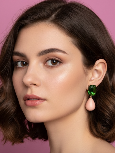 orecchini  Zircone verde argento 925 gocce corallo rosa