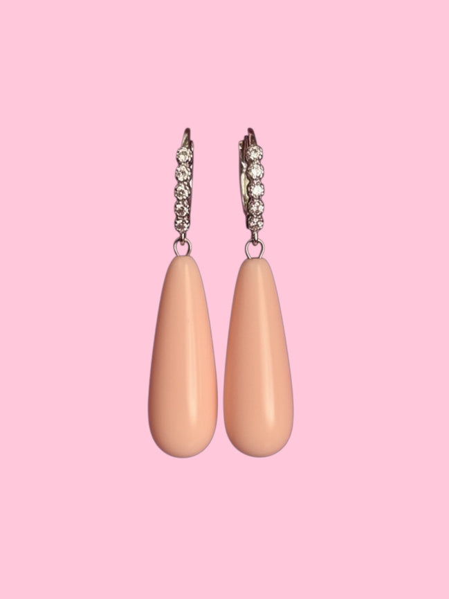 orecchini ICONICI argento 925 gocce lunghe corallo rosa