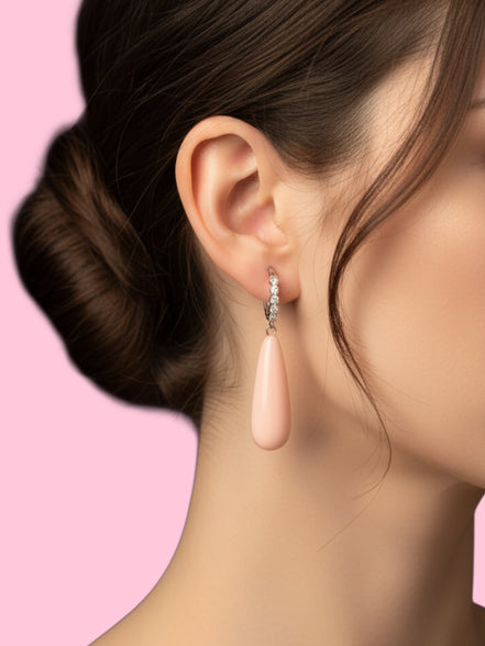 orecchini ICONICI argento 925 gocce lunghe corallo rosa