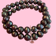 Bracciale Bisette -  2 giri perle semi-round grigio scuro