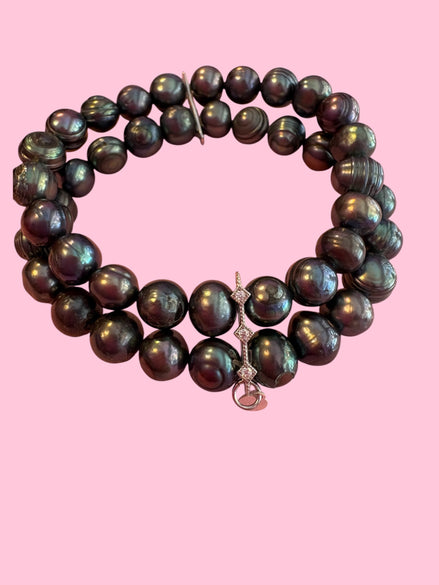 Bracciale Bisette -  2 giri perle semi-round grigio scuro