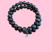 Bracciale Bisette -  2 giri perle semi-round grigio scuro