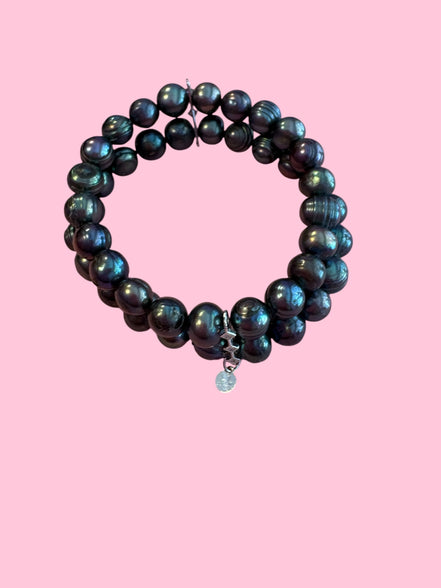 Bracciale Bisette -  2 giri perle semi-round grigio scuro