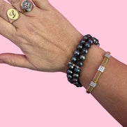 Bracciale Bisette -  2 giri perle semi-round grigio scuro