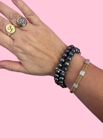 Bracciale Bisette -  2 giri perle semi-round grigio scuro