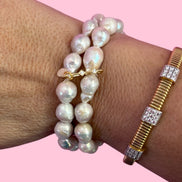 Bracciale Bisette -  2 giri perle barocche con argento 925 e zirconi