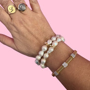 Bracciale Bisette -  2 giri perle barocche con argento 925 e zirconi