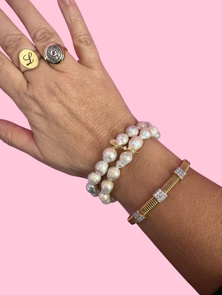 Bracciale Bisette -  2 giri perle barocche con argento 925 e zirconi