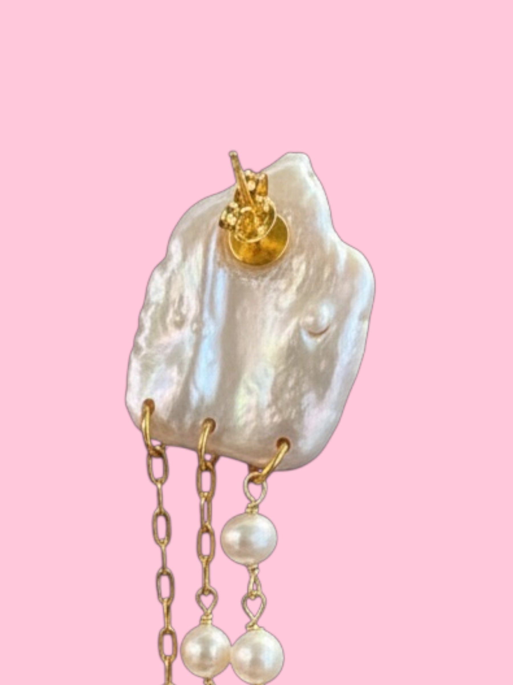 orecchini  ETEREA   perle flat barocche e 3 catene con perle oro giallo (medi)