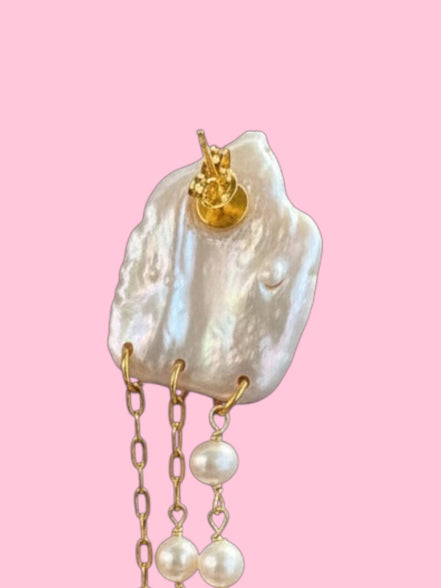 orecchini  ETEREA   perle flat barocche e 3 catene con perle oro giallo (medi)