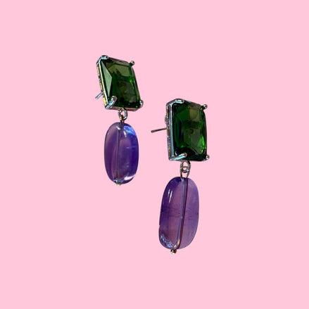 orecchini  Zircone verde argento 925 sassi lisci ametista