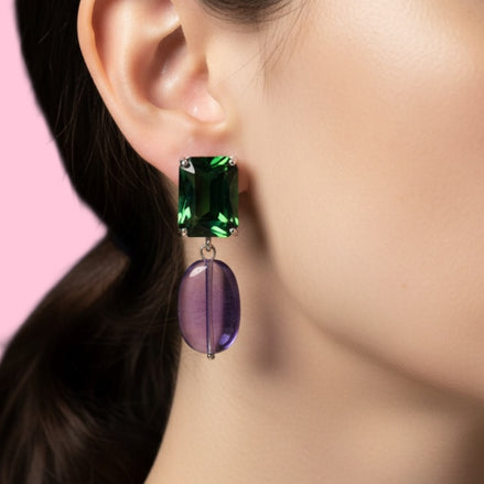 orecchini  Zircone verde argento 925 sassi lisci ametista