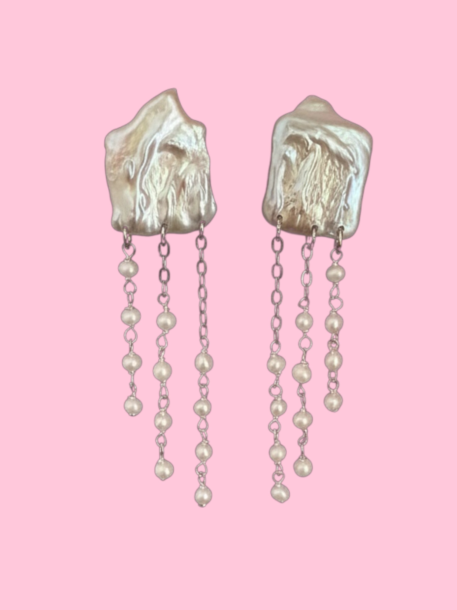 orecchini  ETEREA   perle flat barocche e 3 catene con perle (medi)