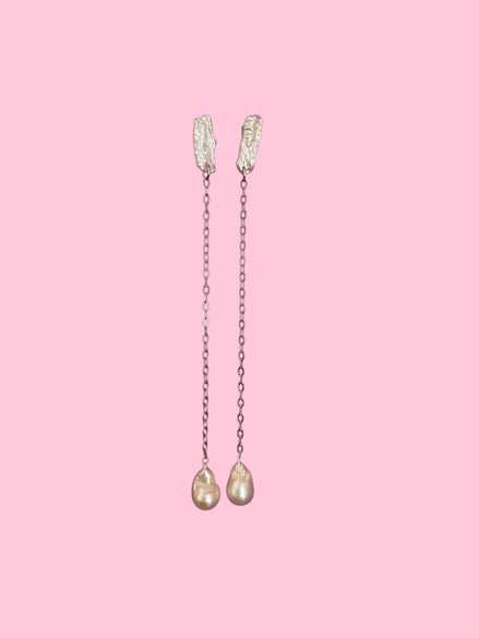 orecchini  ETEREA   perle flat sottili con 1 perla - oro giallo (lunghi)