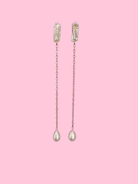 orecchini  ETEREA   perle flat sottili con 1 perla - rodio (lunghi)