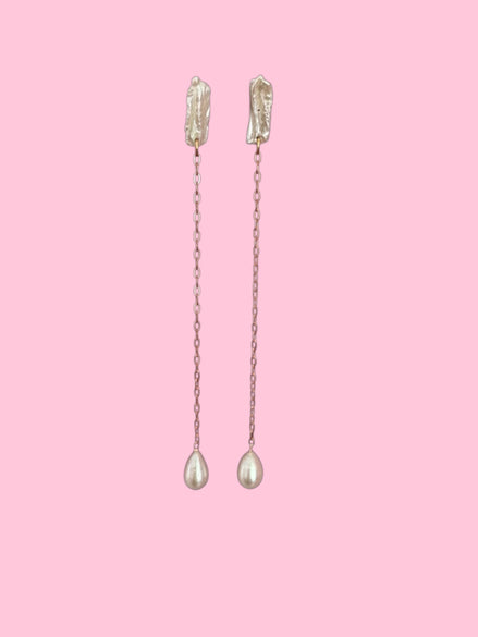orecchini  ETEREA   perle flat sottili con 1 perla - rodio (lunghi)