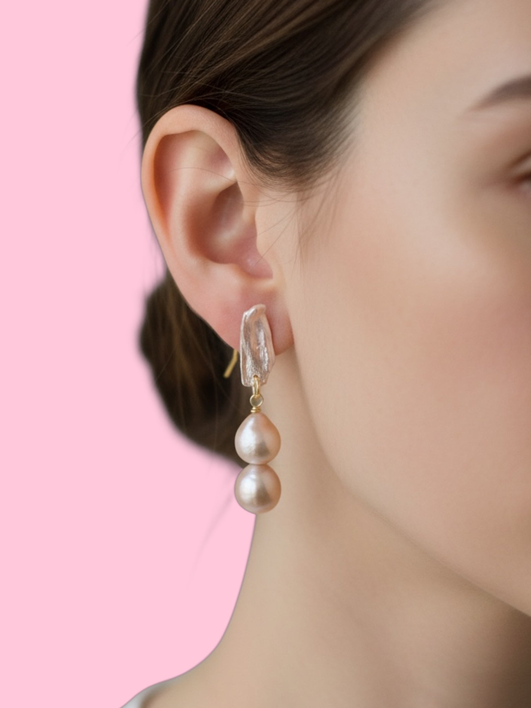 orecchini  ETEREA   perle flat sottili con 2 perle