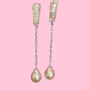 orecchini  ETEREA   perle flat sottili con 1 perla (medi) rodio