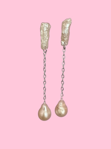 orecchini  ETEREA   perle flat sottili con 1 perla (medi) rodio