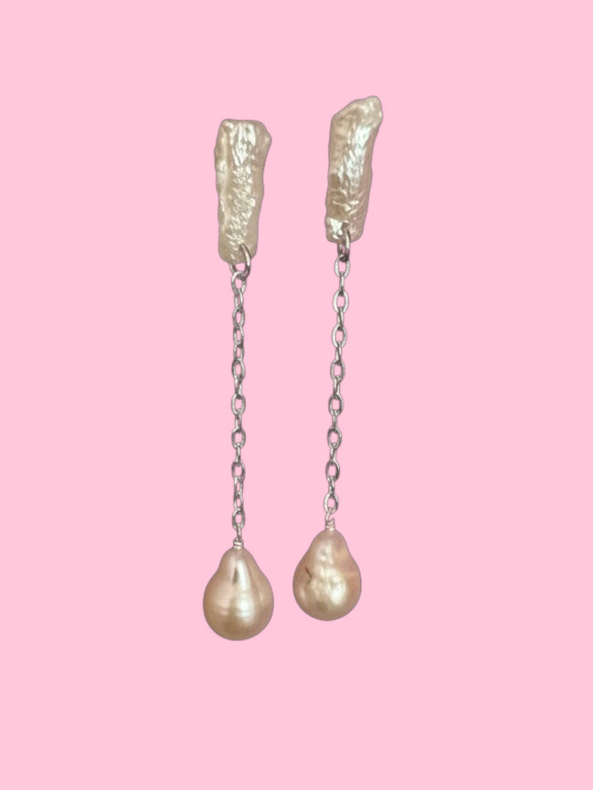 orecchini  ETEREA   perle flat sottili con 1 perla (medi) rodio