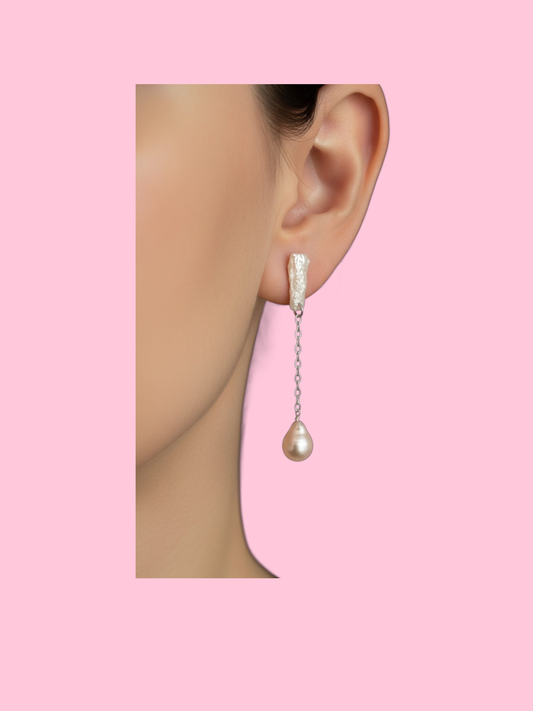 orecchini  ETEREA   perle flat sottili con 1 perla (medi) rodio