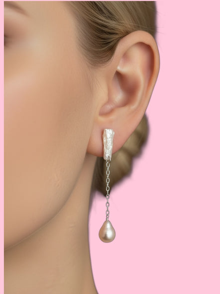 orecchini  ETEREA   perle flat sottili con 1 perla (medi) rodio