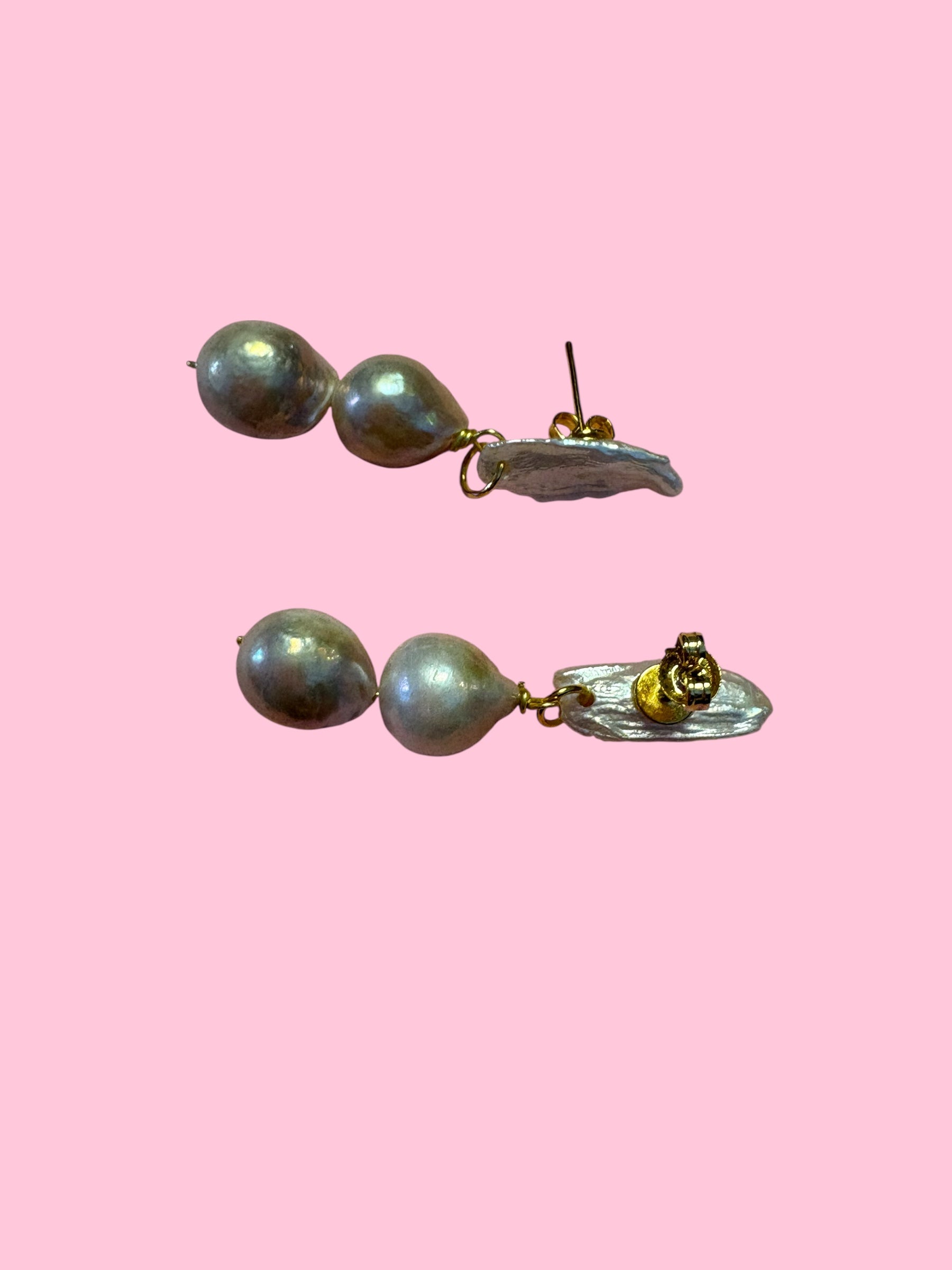orecchini  ETEREA   perle flat sottili con 2 perle