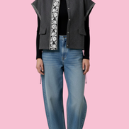 Felpa Gilet  Flowers grigio  con passamaneria Couture