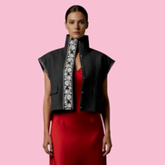 Felpa Gilet  Flowers grigio  con passamaneria Couture