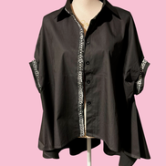Camicia di cotone - Chanellina blusa ampia nera con passamaneria Couture