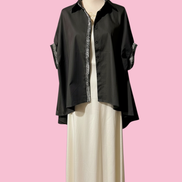 Camicia di cotone - Chanellina blusa ampia nera con passamaneria Couture