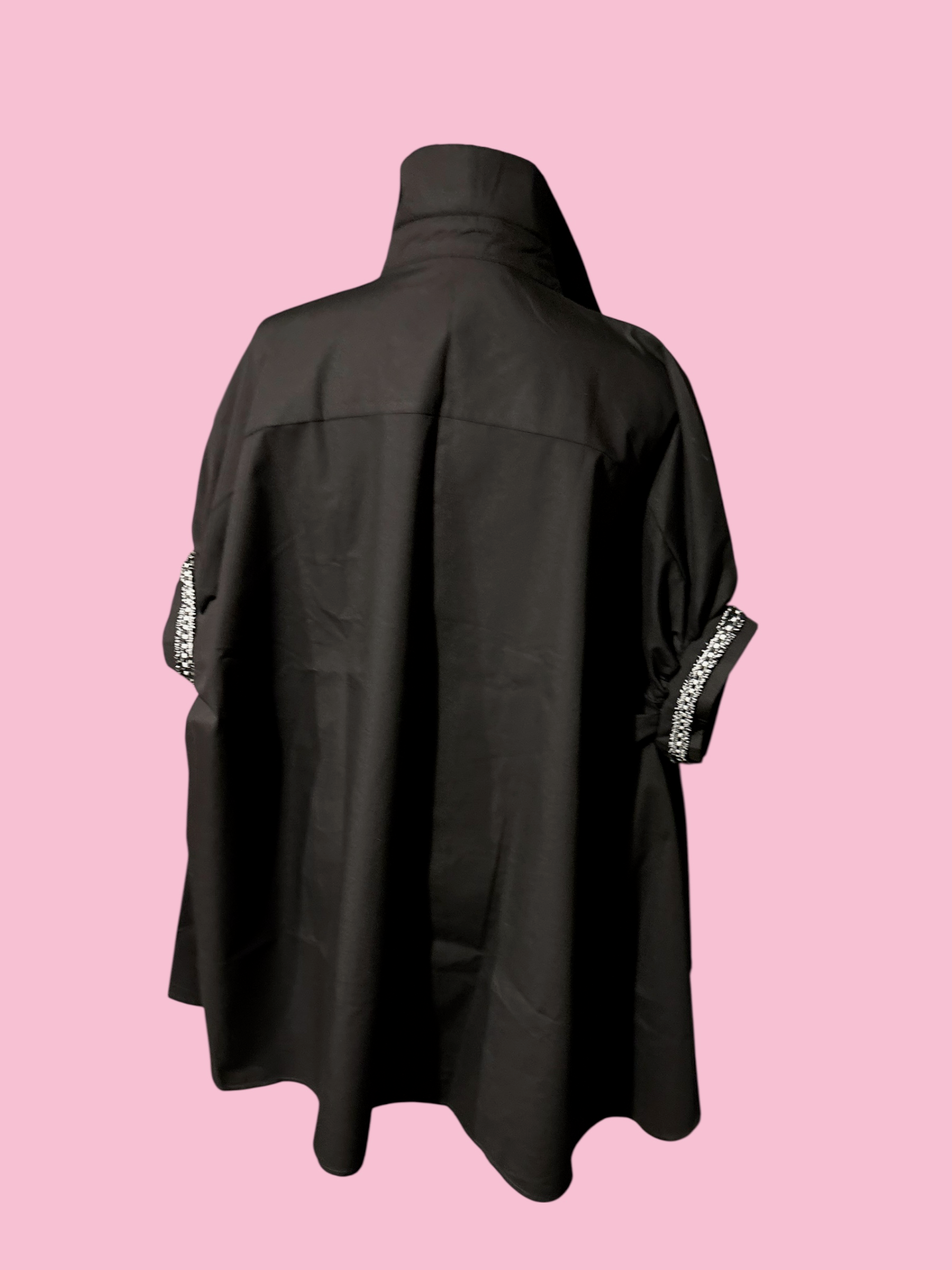 Camicia di cotone - Chanellina blusa ampia nera con passamaneria Couture