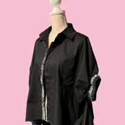 Camicia di cotone - Chanellina blusa ampia nera con passamaneria Couture