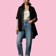 Camicia di cotone - Chanellina blusa ampia nera con passamaneria Couture