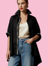 Camicia di cotone - Chanellina blusa ampia nera con passamaneria Couture