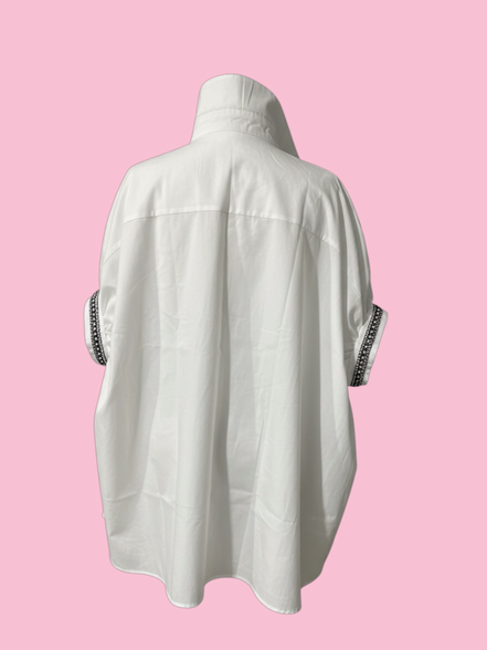 Camicia di cotone - Chanellina blusa ampia bianca con passamaneria Couture