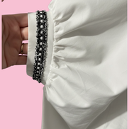 Camicia di cotone - Chanellina blusa ampia bianca con passamaneria Couture
