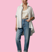 Camicia di cotone - Chanellina blusa ampia bianca con passamaneria Couture
