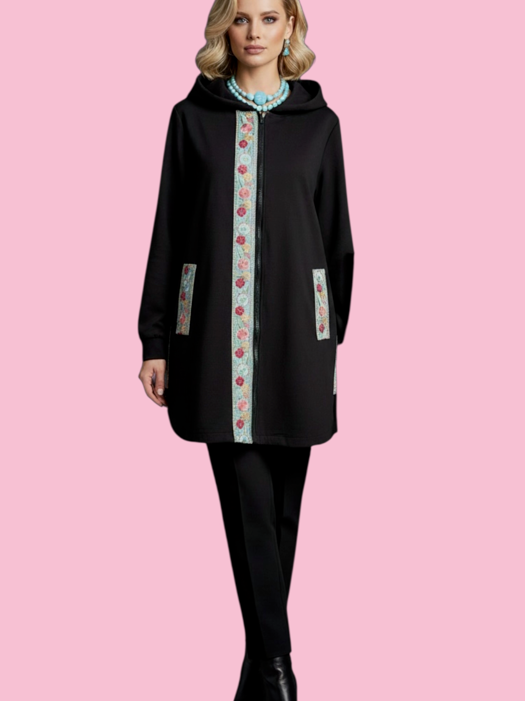 Flower Parka  : giacca lunga con passamaneria Couture