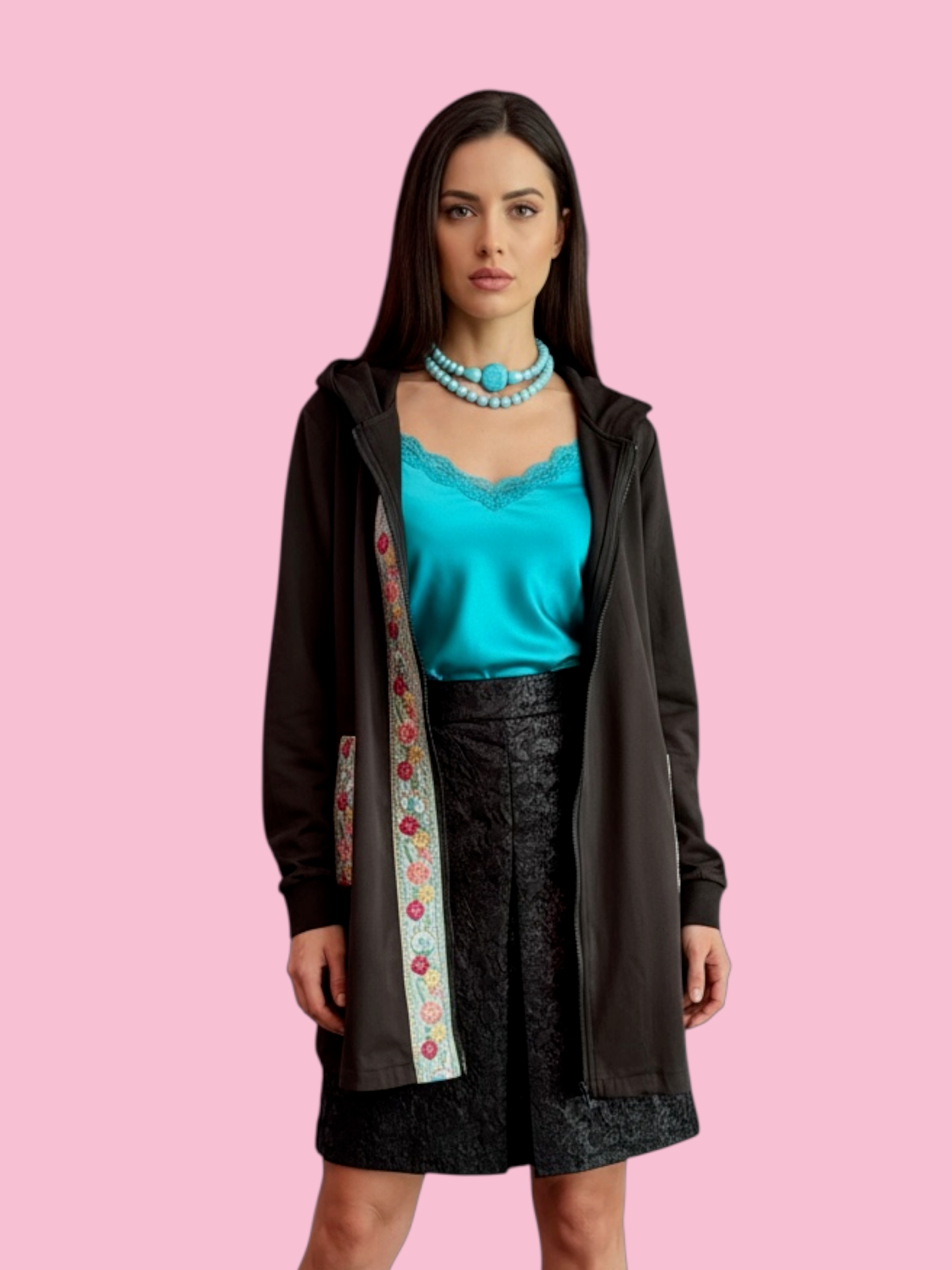 Flower Parka  : giacca lunga con passamaneria Couture